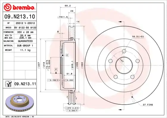 Remschijven Brembo 09.N213.11 Speciale Aanbieding