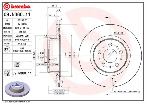 Remschijven Brembo 09.N360.11 Lage Kosten