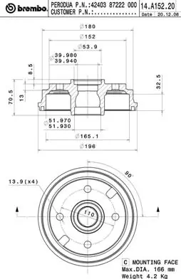 Remtrommel Brembo 14.A152.20 Veilige Betaling