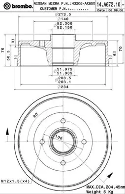 Remtrommel Brembo 14.A672.10 Korting