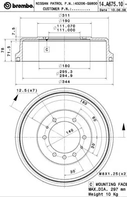 Handgemaakt Remtrommel Brembo 14.A675.10