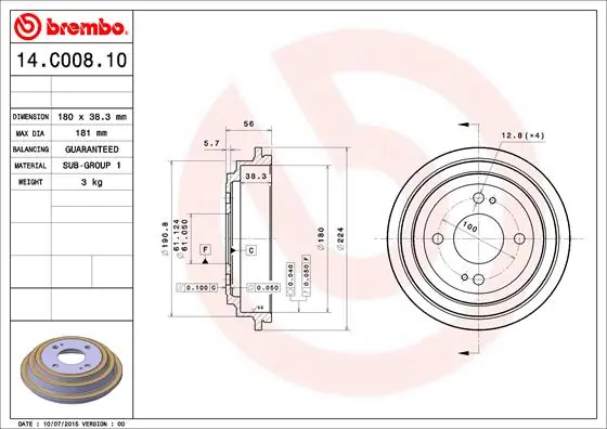 Remtrommel Brembo 14.C008.10 Beste Prijs