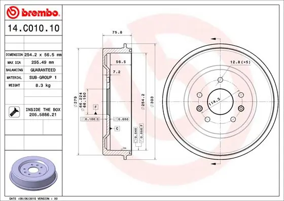 Snelle Levering Remtrommel Brembo 14.C010.10