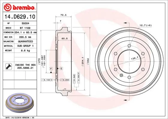 Voordeelprijs Remtrommel Brembo 14.D629.10