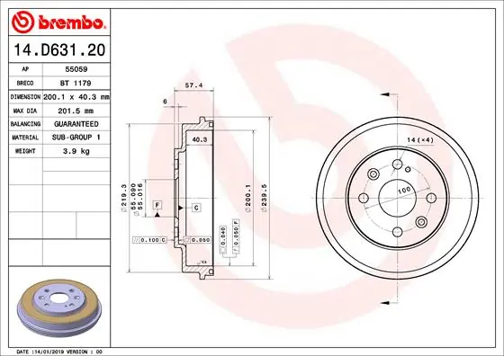 Remtrommel Brembo 14.D631.20 Koopje