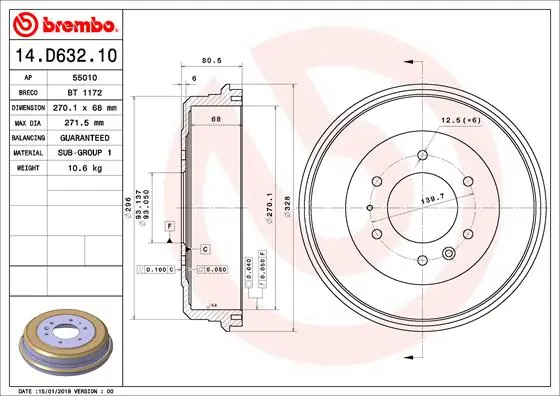 Remtrommel Brembo 14.D632.10 Speciale Aanbieding