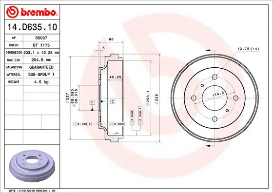 Gecertificeerd Remtrommel Brembo 14.D635.10