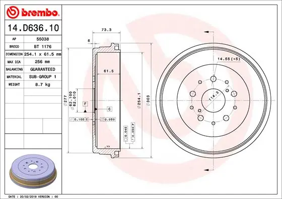 Tijdelijk Beschikbaar Remtrommel Brembo 14.D636.10