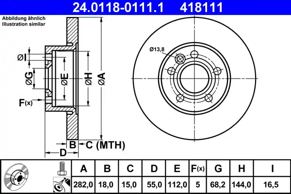 Remschijven ATE 24.0118-0111.1 Fabrieksprijs