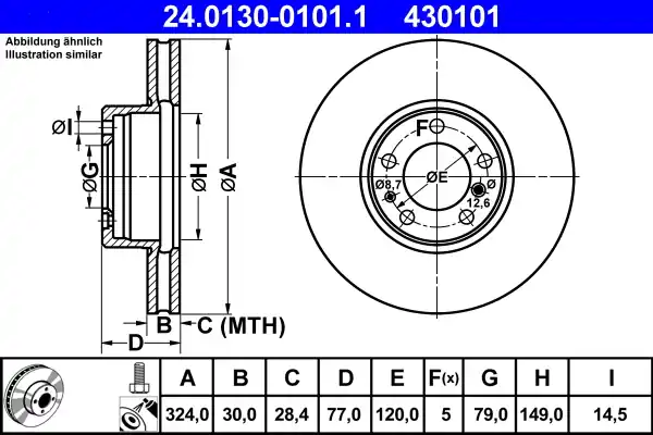 Remschijven ATE 24.0130-0101.1 Premium